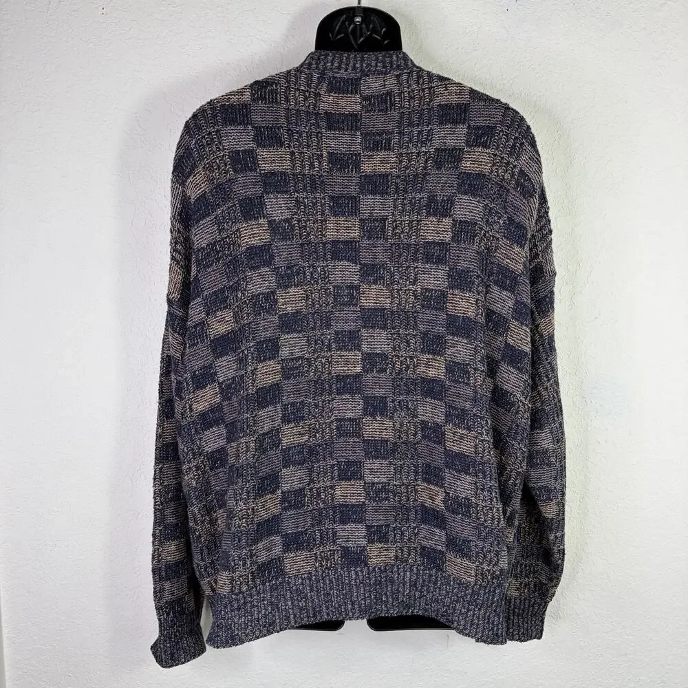 Crossings Vintage Knitted 100% Cotton Men’s Sweater Size L Checkered Made USA